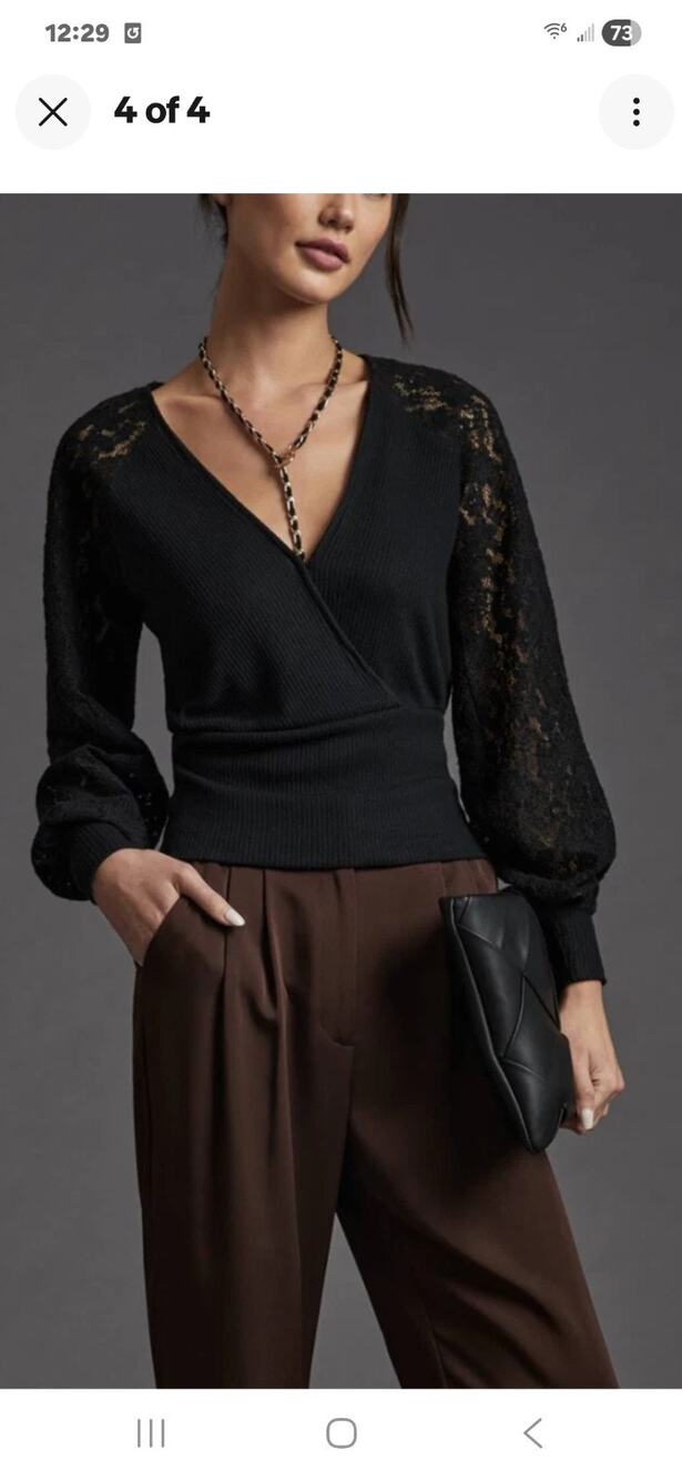 Anthropologie Women's Black Lace Long Sleeve Sweater Top Size XXS NWT